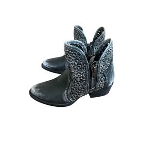 Circle G Corral Ankle Boots Womens 8 Black Distressed Leather Cut Out Zipper